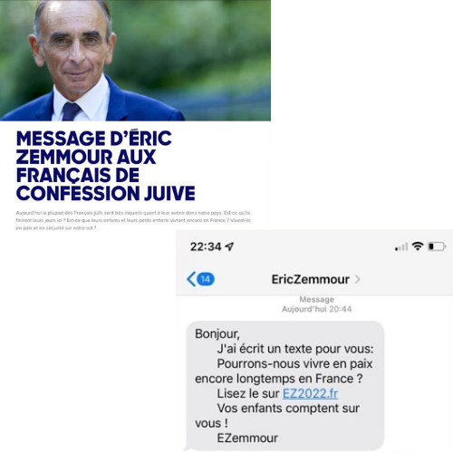 CP - 20220413 Le MRAP a déposé plainte suite aux SMS du parti d'Éric Zemmour ciblant des Juifs